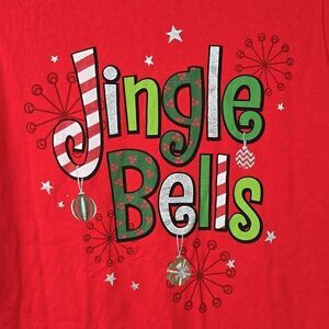 Jingle Bells Women Christmas Short Sleeve T-shirt M 8-10 Festive Red Holiday Tee